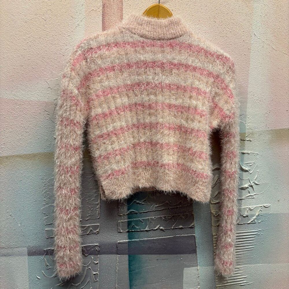 Candie's XS Pink Fuzzy Striped Sweater Preppy Romantic Artsy 90s Girly Retro Chi